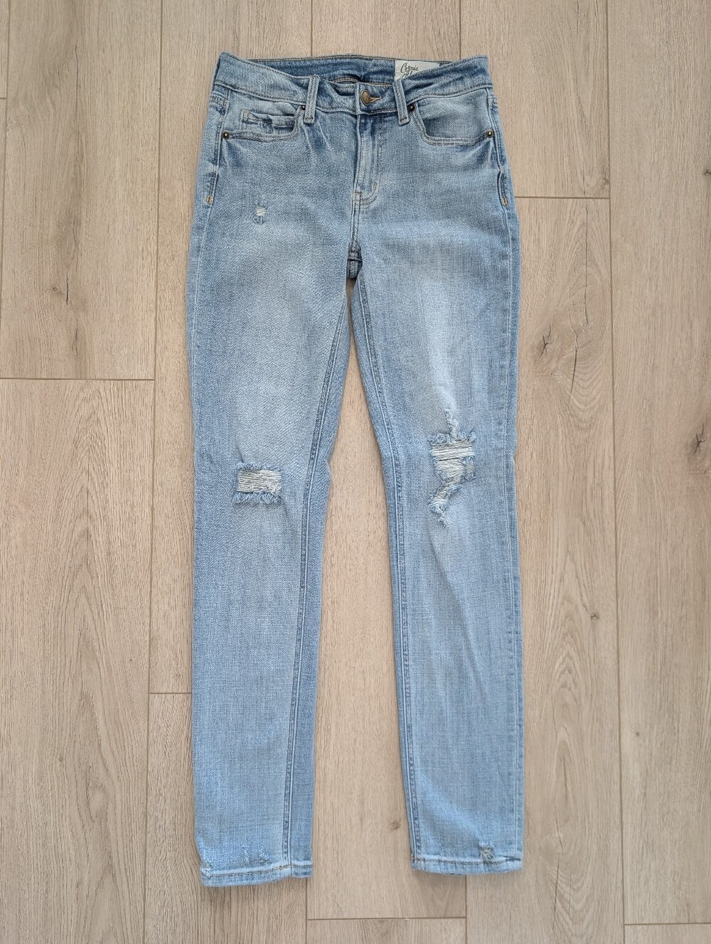 Cosmic Blue Love Light Wash Distressed Skinny Jeans | Size 26